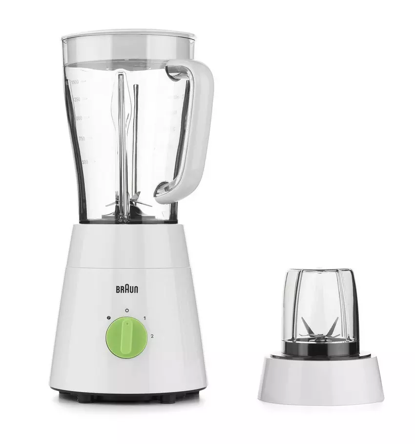 Compare Braun Blender 2 in 1, 500W, 1.75L, 2 Speeds, Pulse Function, 4 Blades System, JB0115WH, White at KSA Price