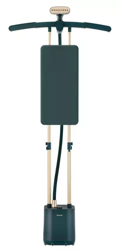 Compare Panasonic Garment Steamer, 2400W, 3L Tank with Draining Cap, Expandable Hanger for Wide Length Clothes, 30sec Start, 50gmin Steam, Horizontal & Vertical Use, Wheels for Mobility, GWG090, Dark Green at KSA Price