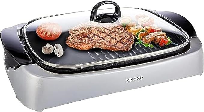 Compare Kenwood Health Grill, 2000W, Glass Lid, Variable Temperature Control, Drip Tray, Oil Draining Channels, HG266006, Black at KSA Price
