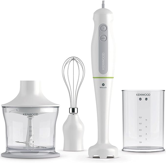 Compare Kenwood Hand Blender, 700W, 0.5L Chopper, 0.5L Beaker, Turbo Function, Whisk, Triblade Technology, HDP104WG, White at KSA Price