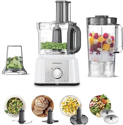 Compare Kenwood Food Processor, 1000W, 3L Bowl, 1.5L Blender Bowl, Multi Mill, 7 Processing Tools, FDP65.400WH, White at KSA Price