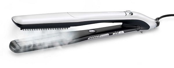 Compare Babyliss Hair Steam Straightener, Up to 210°, 5 Heat Settings, 16 Steam Outlets, Up To 4g Steam Power, 30ml Water Capacity, Straightening Comb Attachment, Auto Shut Off, Silicon Sleeve, Heat Mat, ST595SDE, Silver at KSA Price
