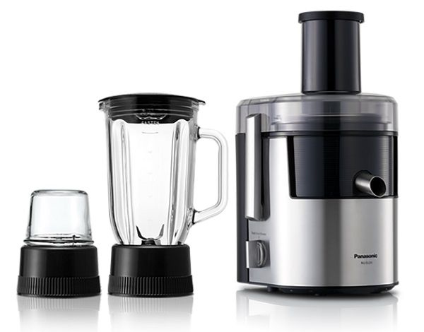 Compare Panasonic 3In1 Juicer Extractor Blender Grinder, With Durable Metal Spinner, Glass Blender Jug And Mill, MJDJ31STZ, Silver at KSA Price