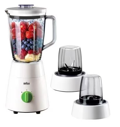 Compare Braun Blender 3 in 1, 500W, 1.75L, Glass Jug, 2 Speeds, Pulse Function, Multi Mill, Grinder Mill, JB0153WH, White at KSA Price
