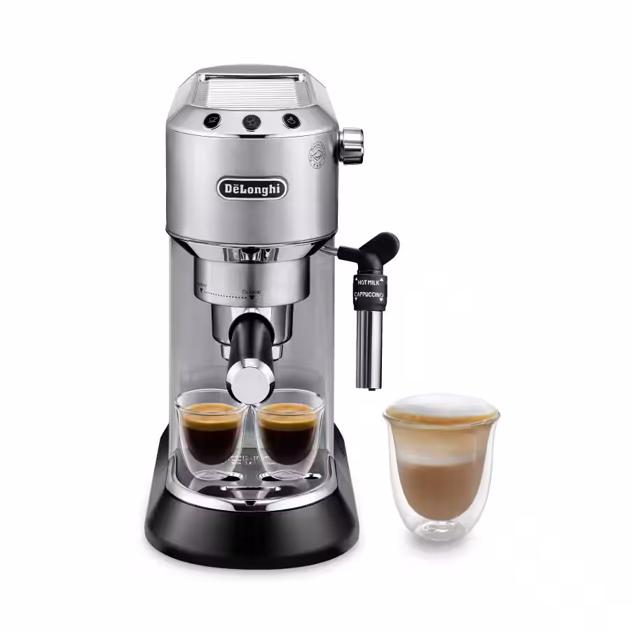 Compare DeLonghi Dedica, Manual Coffee Machine, Pump Espresso and Cappuccino  Machine, Ground Coffee and ESE Pods can be used, Milk Frother for Latte Macchiato and more,  1350W, 1.1L, 15 Bar,  EC685.M, Metalic at KSA Price
