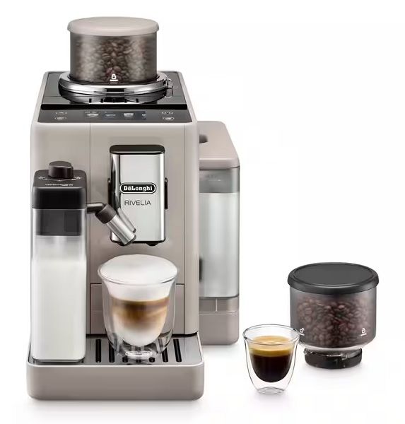 Compare DeLonghi Rivelia, Fully Automatic Coffee Machine, Bean to Cup, with LatteCrema Hot, Automatic Milk Frother, Compact Size, 16 Recipes, 1450W, 1.4L, 19 Bar, Touch screen, EXAM440.55.BG, Beige at KSA Price