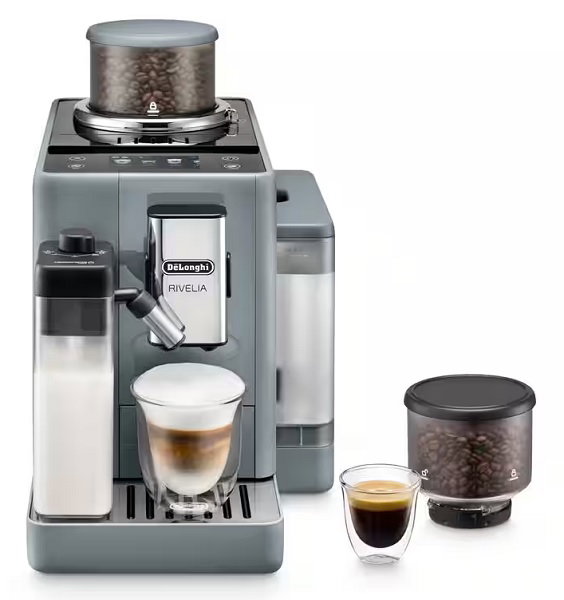 Compare DeLonghi Rivelia, Fully Automatic Coffee Machine, Bean to Cup, with LatteCrema Hot, Automatic Milk Frother, Compact Size, 16 Recipes, 1450W, 1.4L, 19 Bar, Touch screen, EXAM440.55.B, Grey at KSA Price