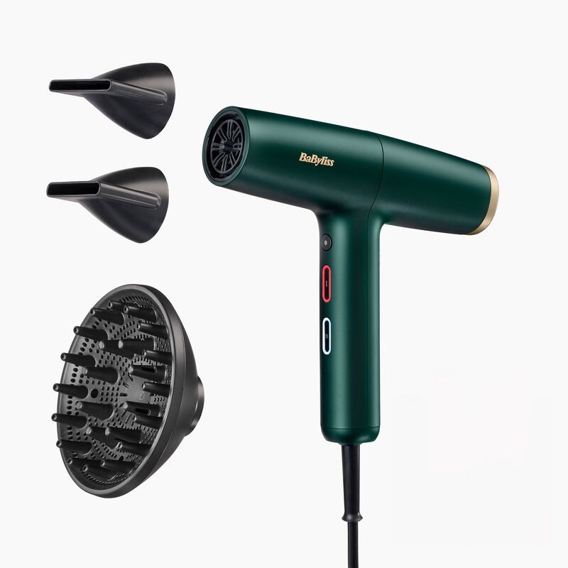 Compare BaByliss Air Power Pro Hair Dryer, 1700W, Digital Motor, 200kmh Air Speed, Ultra Quiet, Lightweight 396g, Professional Salon, with Diffuser, D6555DSDE, Dark Green at KSA Price