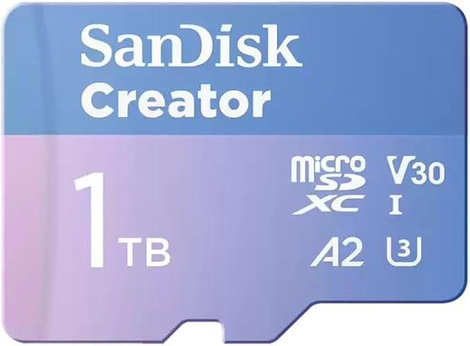 Compare SanDisk 1TB Creator microSDXC UHSI Memory Card – HighPerformance 190MBs Speed, V30, U3, A2 for 4K & 5.3K Video SDSQXAV1T00IN6MS at KSA Price