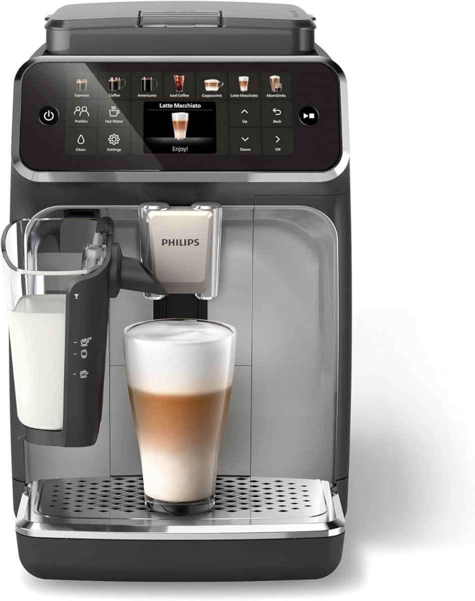 Compare Philips, Series 4400 Fully Automatic Espresso Machine, 1500W, 1.8L Capacity, 12 Beverage Options, Ceramic Grinder, 15 Bar Pressure, EP444623, Black and Silver at KSA Price