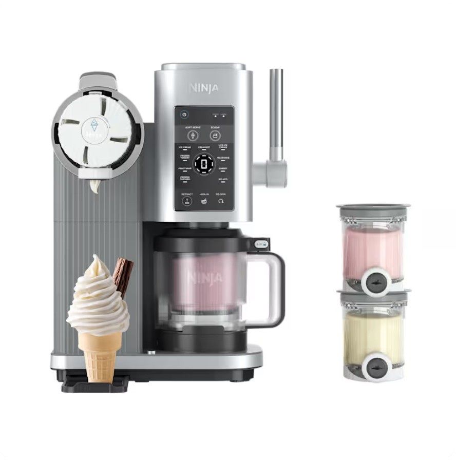 Compare Ninja CREAMi Scoop & Swirl 13in1 Soft Serve & Ice Cream Maker with 2x Tubs, Makes Ice Cream, Soft Serve, Gelato, Sorbet, Milkshakes & More, NC701UK, Platinum Silver at KSA Price