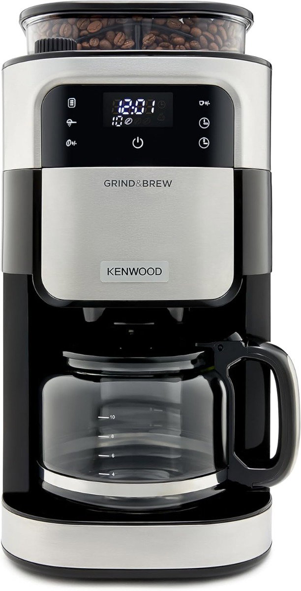 Compare Kenwood Grind & Brew Coffee Maker with Builtin 220g Burr Grinder, 12Cup Capacity, 1.5L Water Tank, 900W Power, Digital Touch Display, CMM40, BlackMetal at KSA Price