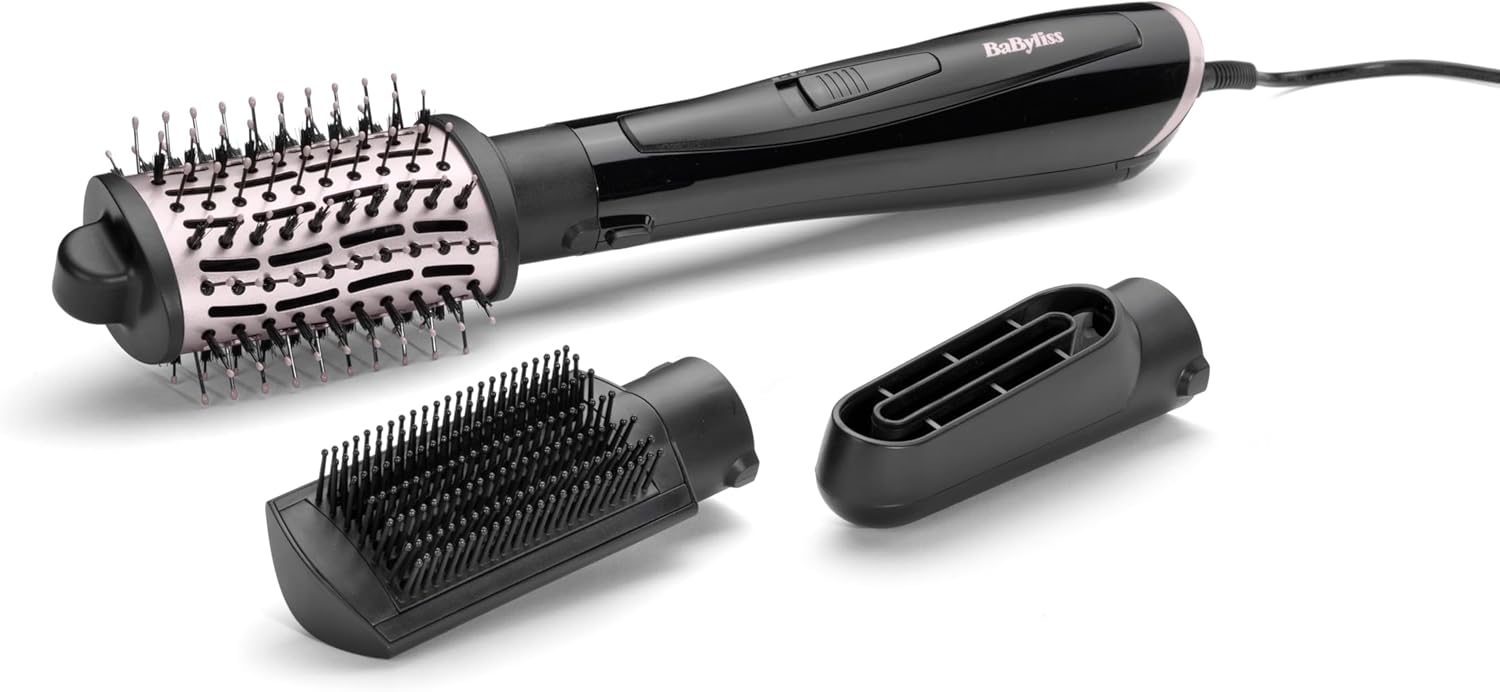 Compare BaByliss Air Style Smooth 1000 3in1 Hot Air Brush, 1000 Watt, Ideal for Blow Drying, Straightening, and Creating Volume, Professional Styling Tool, AS128SDE, Pouch Black at KSA Price