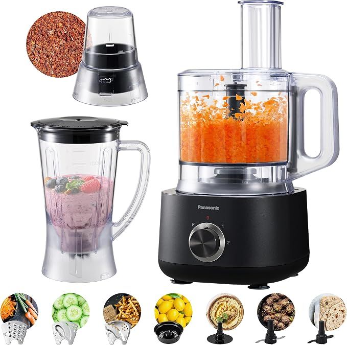 Compare Panasonic Food Processor, 800W, 2.4L Plastic Bowl, with 9 Accessories for 25 Functions, 3 Different Speed Settings, MKF510KTZ, Black at KSA Price