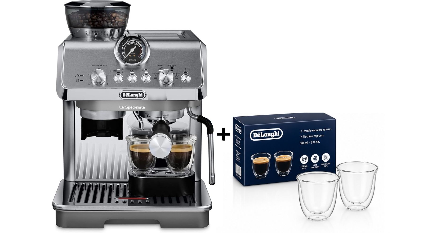Compare DeLonghi La Specialista Arte Evo Cold Brew Espresso Machine with Grinder Including Barista Kit with Free Gift Espresso Glasses 90ml Set of 2 at KSA Price