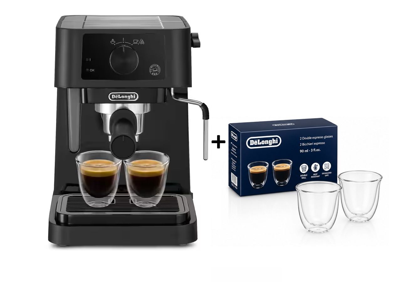 Compare DeLonghi Stilosa, Manual Coffee Machine,Advanced pump espresso, 1100W, 1L with Free Gift Espresso Glasses 90ml Set of 2 at KSA Price