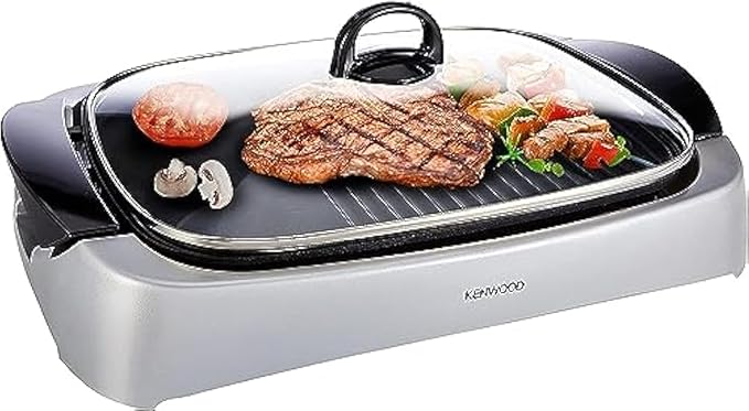 Compare Kenwood Health Grill, 2000W, Glass Lid, Variable Temperature Control, Drip Tray, Oil Draining Channels, HG266006, Black at KSA Price