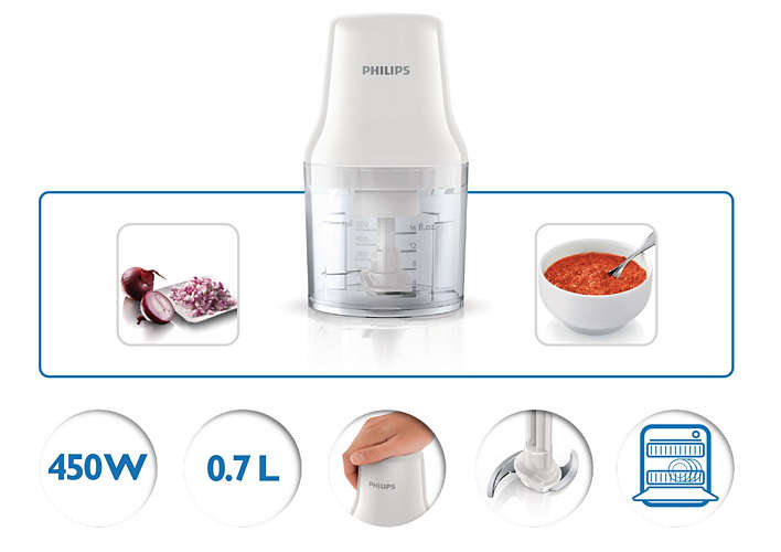 Compare Philips Daily Collection Chopper 450 W, 0.7 L, Plastic bowl, 2 Blades HR139301 at KSA Price