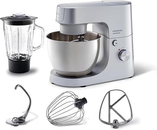 Compare Kenwood HOMEBAKE 1400W Stand Mixer with Blender, 5L Brushed Steel Bowl, KBeater, Whisk, Dough Hook, Splash Guard, Variable Speed, Compact Design, KHH01.120SI Silver at KSA Price