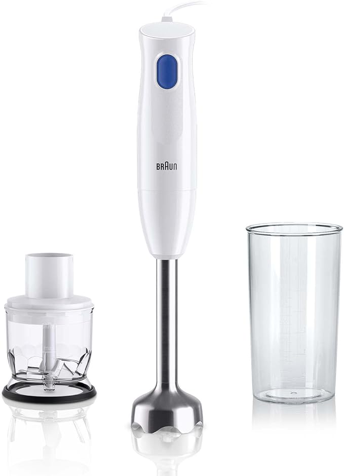 Compare Braun Multi Quick 1, 450W, Hand Blender, One Speed, 0.350L Chopper, 0.600L Beaker, Dishwasher Safe, MQ10.201MWH, White at KSA Price