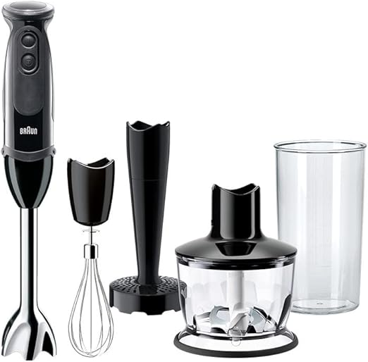 Compare Braun Multi Quick 5, 1000W, 21 Speeds, 0.500L Chopper, 0.600L Beaker, Whisk, Masher, Splash Control, MQ5237BK, Black at KSA Price