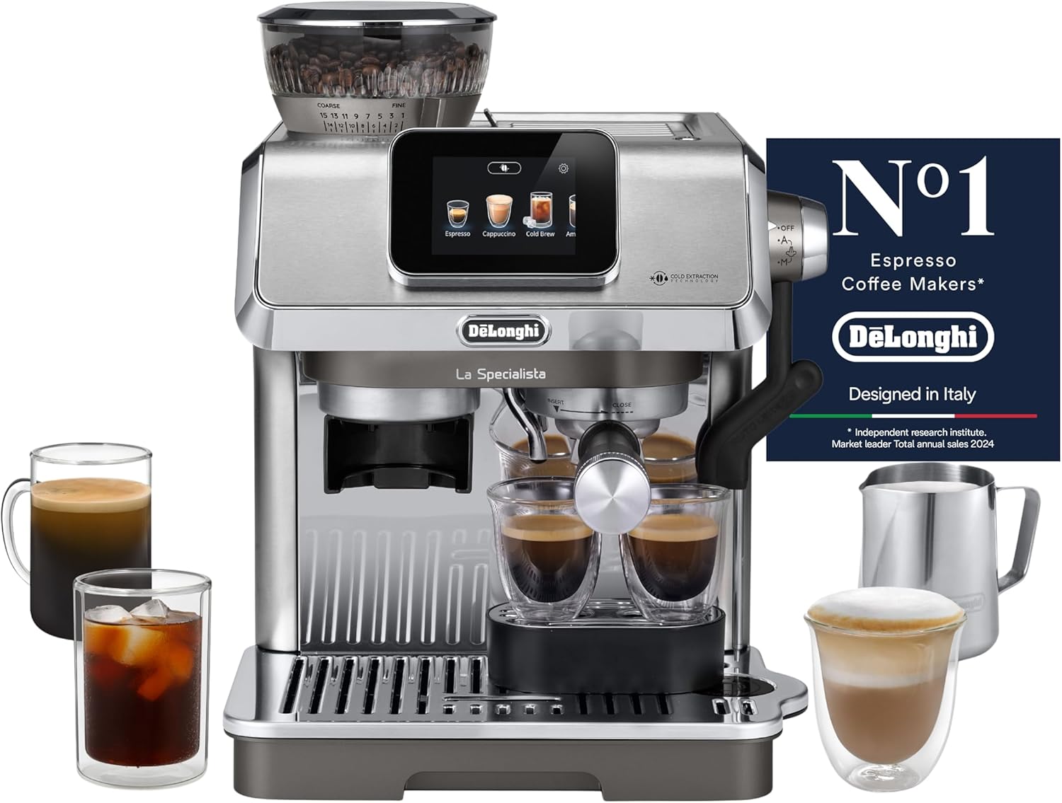 Compare De’Longhi La Specialista Touch Espresso Machine with Advanced Grinder, Bean Adapt, Cold Brew, Active Temp Control, Latte Art, AutoManual Milk Frother, Touch Screen, Accessories, EC9455.M, Metal at KSA Price