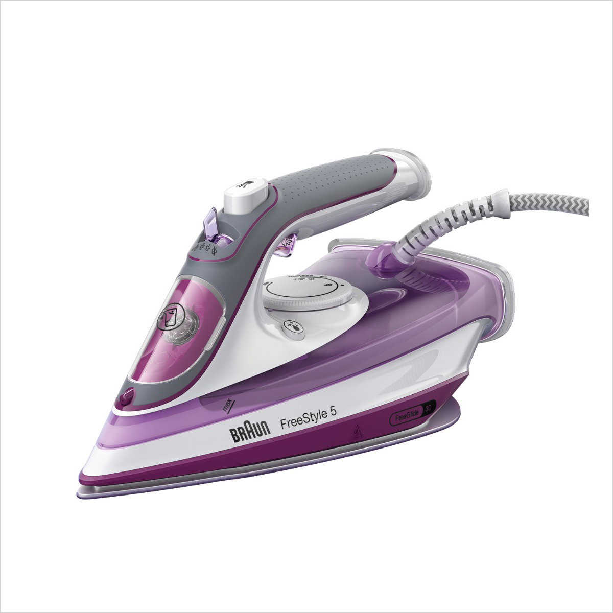 Compare Braun Steam Iron, 2700W, Super Ceramic Soleplate, 200g Steam Shot per Minute, Auto Off, Anti Drip, Self Clean, 300ML Tank capacity, water Spray, SI5037VI, Violet at KSA Price