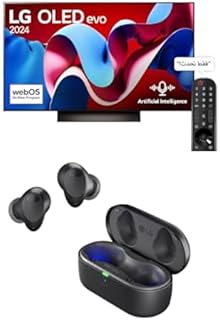 Compare LG 83 Inch 4K OLED WebOS 24 Dolby ATMOS HDR 10 Smart TV,α9 AI Sound Pro Virtual 9.1.2 Upmix, Magic Remote included Evo C4 OLED83C46LA + Black LG TONE T90S True Wireless Bluetooth Earbuds at KSA Price