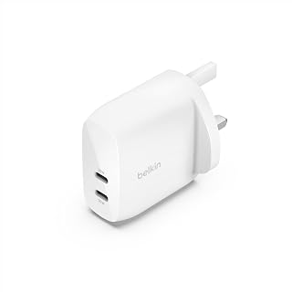 Compare Belkin BoostCharge dual USBC plug with PPS, 60W phone charger for iPhone 16 and other, iPad, Samsung Galaxy, Google Pixel, MacBook  compatible w USBC to lightning cable & USBC to USBC  white at KSA Price