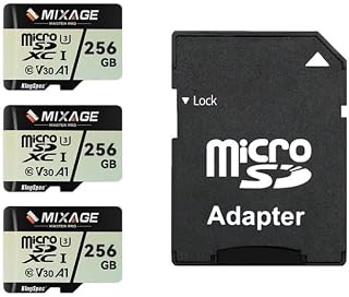 Compare MIXAGE 256GB MicroSDXC Memory Card U3 V30 A1 UHI, 100MBs Read 60MBs Write 4K UHD for Android Phones, Gaming Consoles, Dash Cam Security Action Cameras （Pack of 3） at KSA Price