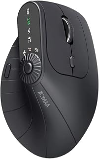 Compare JOMAA Wireless 2.4G & Dual Bluetooth ThreeChannel Ergonomic Vertical Mouse Adjustable DPI, MultiFunction Turntable for PC, Laptop, MacBook, Rechargeable Black at KSA Price