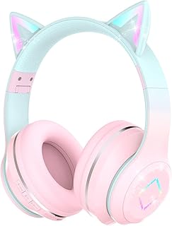 Kids Bluetooth Headphones with LED Cat Ears,…
