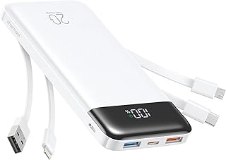 Compare Charmast Power Bank with Built in Cables, 20000mAh USB C Battery Pack 5 Outputs 4 Inputs with LED Display Type C Powerbank,22.5W Fast Charging Portable Charger Compatible with SmartphonesWhite at KSA Price