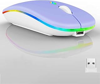 Compare Guiheng Wireless Bluetooth Mouse,LED Dual Mode Rechargeable Silent Slim Laptop Mouse,PortableBT5.2+USB Receiver Dual Mode Computer Mice,for Laptop,Desktop Computer,ipad Tablet,Phone,MacPurple at KSA Price