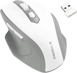 Compare EYOOSO Wireless Mouse, 2.4G USB Computer Mouse with 5 Levels 4000 DPI, 18 Months Battery Life, Ergonomic Grips, 6 Buttons Large Optical Mouse for Laptop, Mac, PC, Chromebook, Notebook White Gray at KSA Price