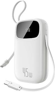 Compare Baseus Enerfill FC31 45W 10000mAh Digital Display Power Bank with 2 Builtin USBC Cables, Moon White at KSA Price