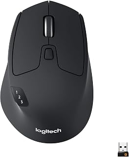 Compare Logitech M720 Triathalon MultiDevice Wireless Mouse – Easily Move Text, Images and Files Between 3 Windows and Apple Mac Computers Paired with Bluetooth or USB, HyperFast Scrolling, Black at KSA Price