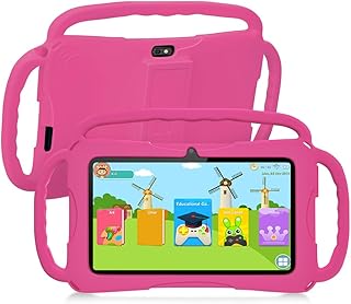 Compare 7 inch Kids Tablet, Quad Core Android 12 2GB 32GB, Parental Control, Eye Protection, Shockproof Case, Dual Camera, WiFi, Bluetooth, Learning Tablet for Kids  K4 Pink at KSA Price