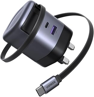 Compare UGREEN 65W Type C Fast Charger with Retractable USB Cable, 3 Ports GaN Laptop Adapter, Compatible for Samsung S25 Ultra, S25, S24, iPhone 17 Pro Max, MacBook Air, HP, Lenovo, Dell, iPad, HONOR at KSA Price