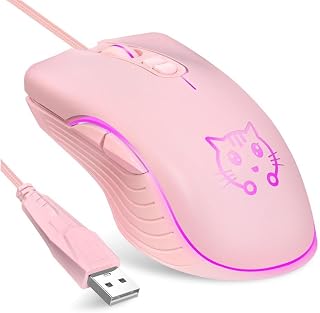 Compare CORN Gaming Wired USB Mouse, 2400DPI 4 Adjustable Levels, Ergonomic Slient Mouse for PCDesktopLaptop  Pink Cat at KSA Price