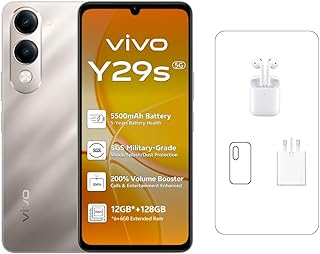 Compare vivo Y29s Titanium Gold  6GB RAM | 128GB Storage | 6.74" HD Display | 50MP Camera | 5500mAh Battery | IP64 Water & Dust Resistant | Earbuds | 24 Months Warranty at KSA Price