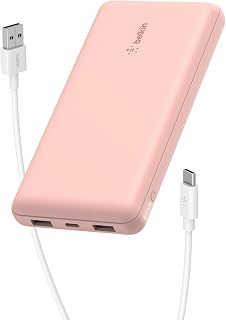 Compare Belkin Portable Charger, USB C Power Bank 20000 mAh w 2 USBA Ports, 15W wA to C Cable  iPhone 17, Air, Pro, Pro Max, AirPods, Samsung Galaxy S25, iPad, Nintendo Switch 2, Google Pixel 10–Rose Gold at KSA Price