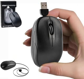 Mini Wired Mouse with Retractable USB Cable 60cm…