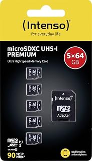 Compare Intenso Premium microSDXC 5X 64GB Class 10 UHSI Memory Card with SD Adapter up to 90 MBs Black at KSA Price