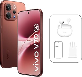 Compare Vivo V70 5G  Brown 12 + 256GB | 50MP ZEISS Camera | 1.5K curved 120Hz AMOLED Display | 6500mAh | IP69, 4Y Battery | 455 Days Screen Replace,24 Months Warranty  Middle East Version at KSA Price