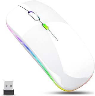 Compare LED Wireless Mouse Rechargeable 2.4Ghz Ultra Thin Silent Mouse RGB Backlight with USB Receiver Cordless Mice for Laptop, PC,Computer,Mac White at KSA Price