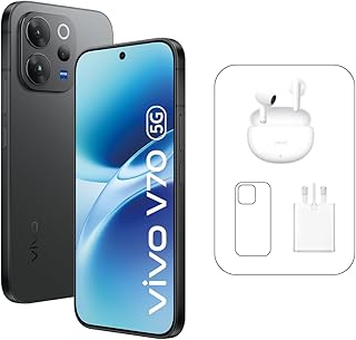 Compare Vivo V70 5G  Black12 + 256GB | 50MP ZEISS Camera | 1.5K curved 120Hz AMOLED Display | 6500mAh | IP69, 4Y Battery | 455 Days Screen Replace,24 Months Warranty  Middle East Version at KSA Price