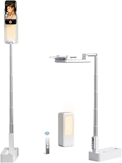 Compare Upgrade Phone Stand for Recording,360° Rotation Overhead Phone Mount with Light,Desktop Tripod with Rechargeable 15 Brightness Canvas Lamp for Facebook, Instagram Live, Snapchat,TikTokYouTube V10 at KSA Price