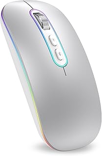 Compare cimetech Dual Mode BT 5.1+2.4G Wireless Mouse for Laptop, 1200 DPI Portable Lightweight Rechargeable Mouse with LED Lights, Compatible with Mac OSWindowsChrome OS  Silver at KSA Price