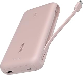 Compare Belkin Portable Charger, Power Bank with Integrated Cable 20K PD 30W  Fast Charging USBC Power Delivery, Portable Charger for iPhone 16 Series, iPad Pro, Galaxy S25 Series, and More  Pink at KSA Price